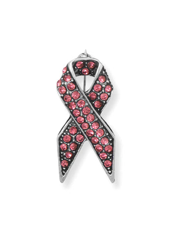 Fashion Pink Ribbon Pin with Crystals