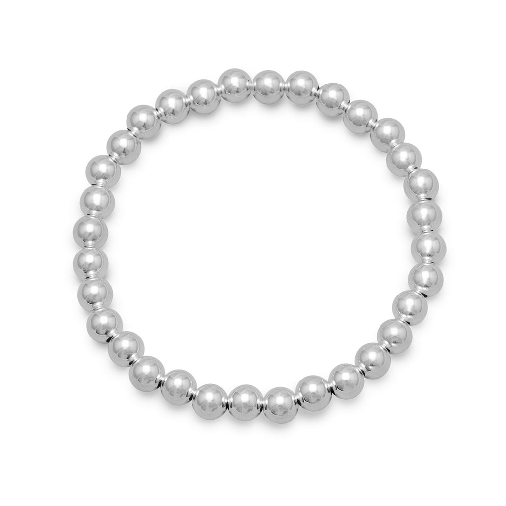 Stretch Bracelet 6mm Solid Sterling Silver Beads