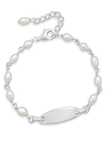 Cultured Freshwater Pearl Bracelet with ID Plate Sterling Silver