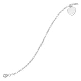 Small Heart Tag Rolo Chain Sterling Silver Bracelet