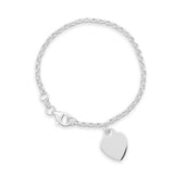 Small Heart Tag Rolo Chain Sterling Silver Bracelet