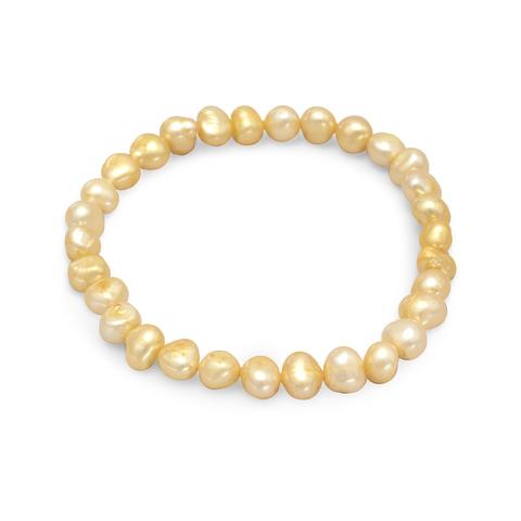 Yellow Dyed Freshwater Cultured Freshwater Pearl Stretch Bracelet