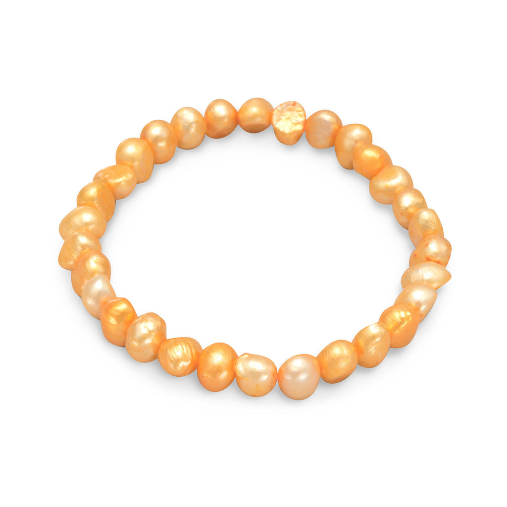Orange Gold Dyed Freshwater Cultured Freshwater Pearl Stretch Bracelet