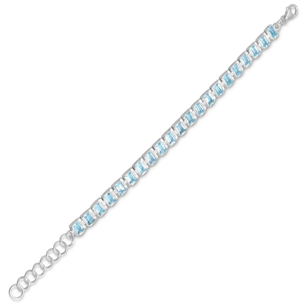 Blue Topaz Roman Style Bracelet Sterling Silver Rectangle Cut Adjustable Length