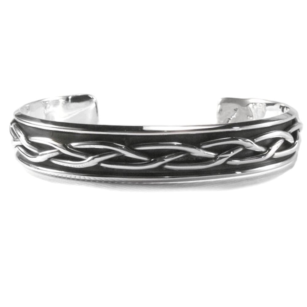 Braided Design Men's Cuff Bracelet Heavy Weight Antiqued Sterling Silver