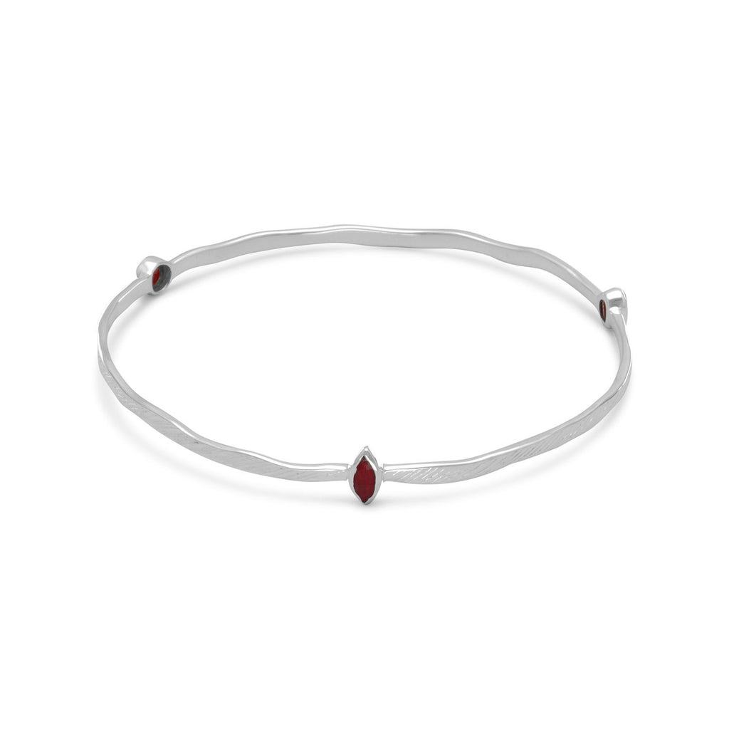 Bangle Bracelet with Dyed Red Corundum Sterling Silver