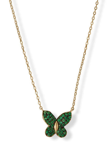 Green Butterfly Necklace Cubic Zirconia 14k Gold-plated Sterling Silver