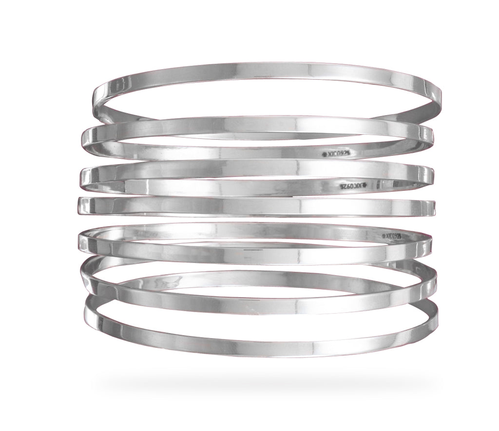 Semanarios Set of Flat Sterling Silver Bangle Bracelets