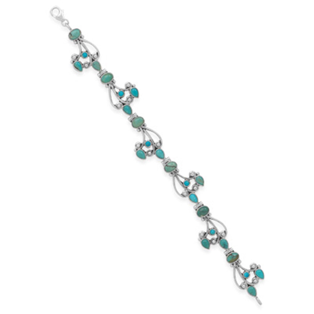 Reconstituted Turquoise Link Bracelet Vine Design Sterling Silver