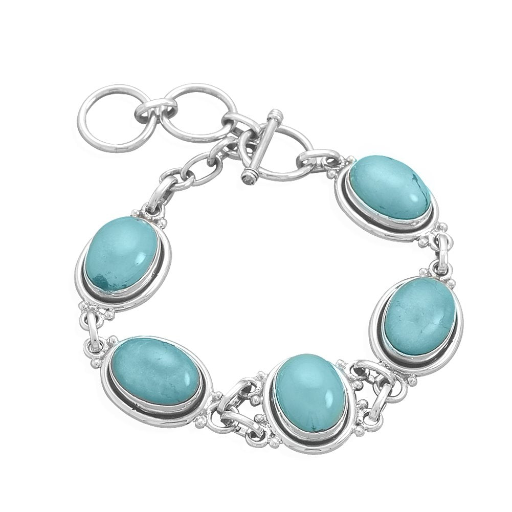 Reconstituted Turquoise Bracelet Oval 5-stone Sterling Silver Toggle Statement Adjustable Length