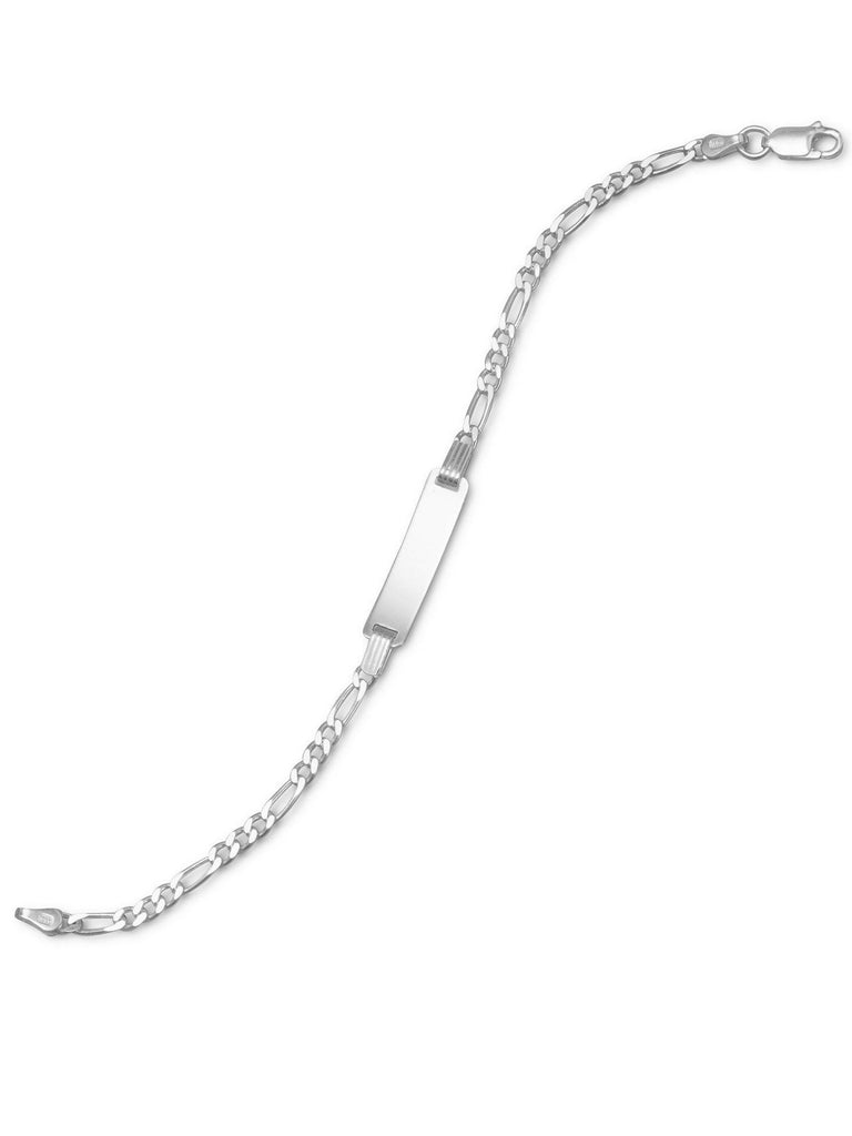 Identification ID Bracelet with Figaro Chain Sterling Silver Small Size