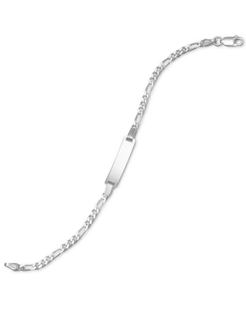 Identification ID Bracelet with Figaro Chain Sterling Silver Small Size