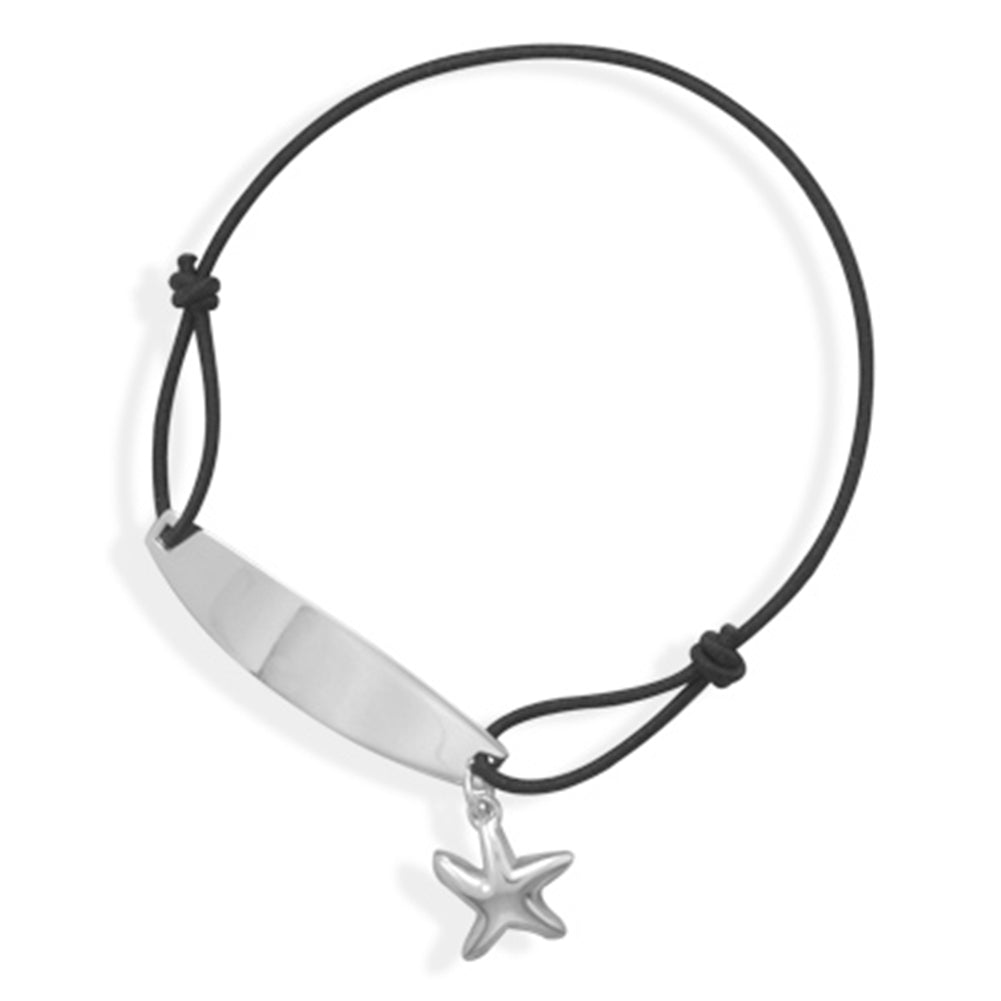 Engraveable ID Bracelet with Starfish Charm Sterling Silver Adjustable