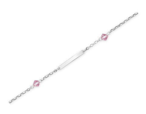 ID Bracelet with Pink Crystals Adjustable Length Sterling Silver