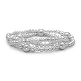 Three Strand Stacked Bead Stretch Bracelet Sterling Silver