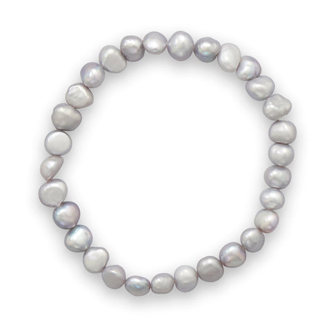Silver Dyed Freshwater Cultured Freshwater Pearl Stretch Bracelet