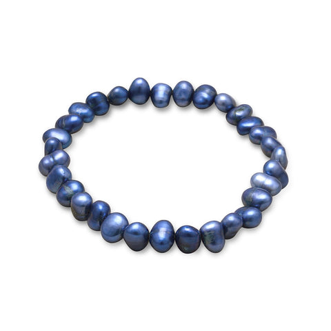 Blue Dyed Freshwater Cultured Freshwater Pearl Stretch Bracelet