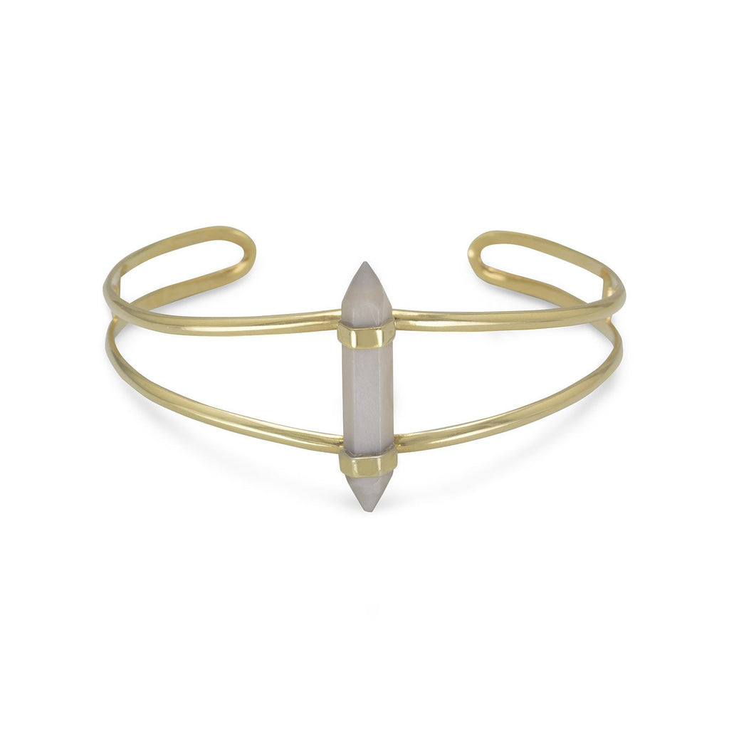 Gray Moonstone Spike Cuff Bracelet Gold-plated Sterling Silver