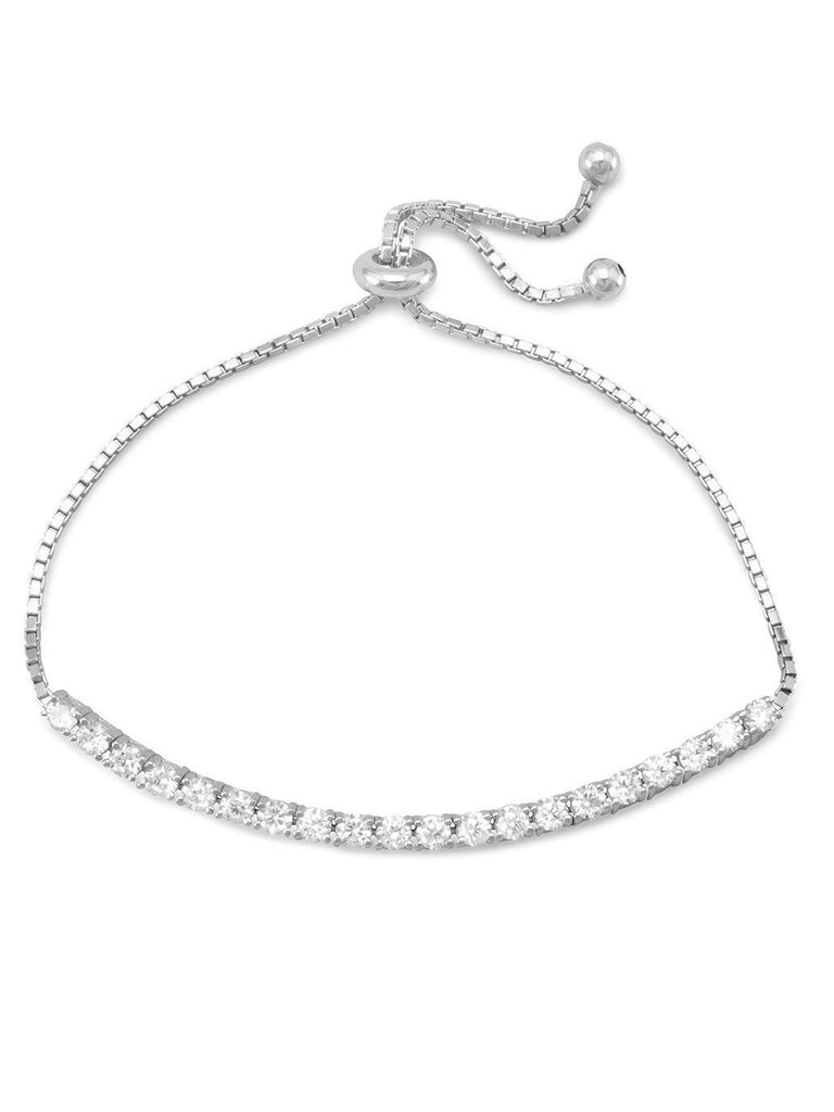 Cubic Zirconia Bar Bracelet Rhodium on Sterling Silver Sliding Adjustable Length