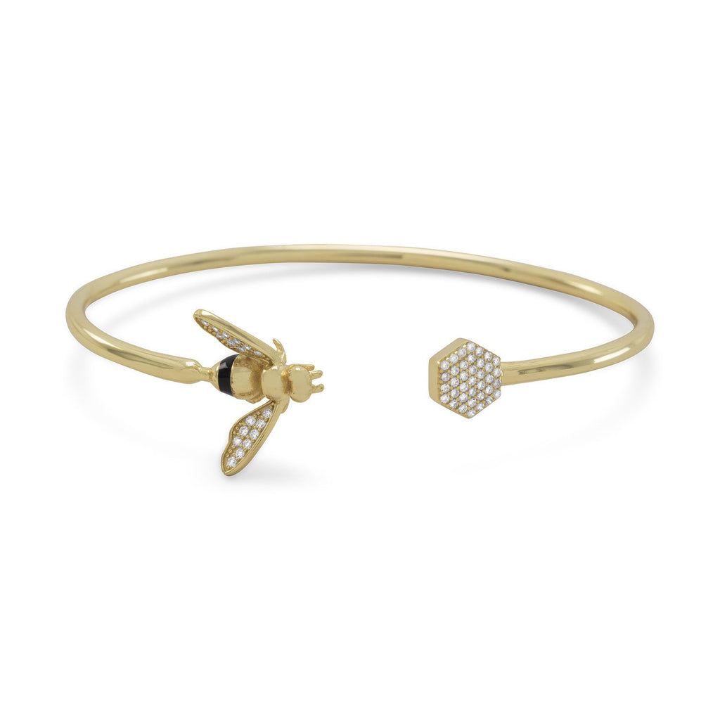 Honey Bee Cuff Bracelet Gold-plated with Cubic Zirconia