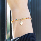 Layered Bracelet Hamsa Charm and Genuine Stone Beads Gold-plated