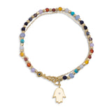 Layered Bracelet Hamsa Charm and Genuine Stone Beads Gold-plated