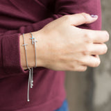 Friendship Bolo Bracelet with Cross Adjustable Length Rhodium on Sterling Silver