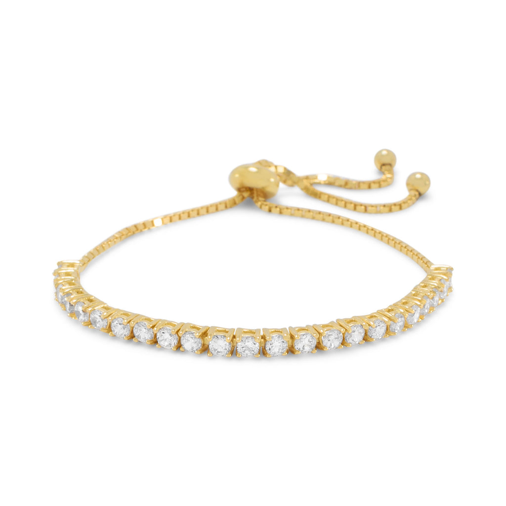 Friendship Bolo Bracelet with Cubic Zirconia Adjustable Length Gold-plated