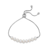 Friendship Bolo Bracelet Rhodium on Sterling Silver Cultured Freshwater Pearls