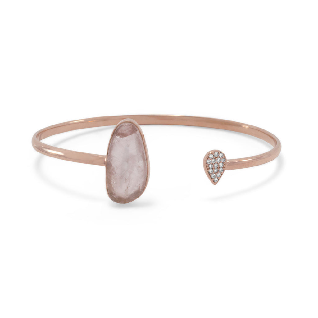 Rose Quartz and Cubic Zirconia Cuff Bracelet Rose Gold-plated Sterling Silver