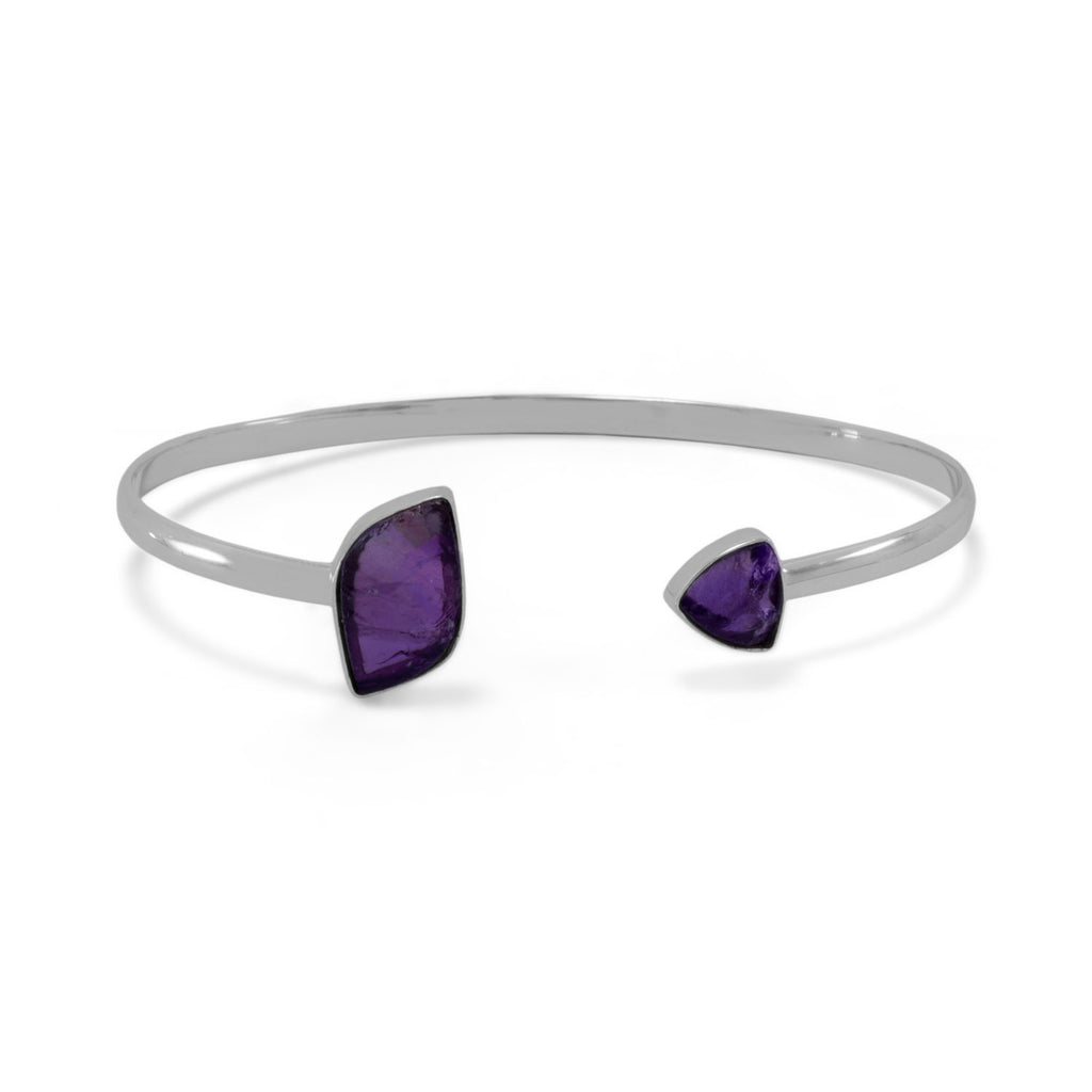 Chunk Unfaceted Amethyst Cuff Bracelet Sterling Silver