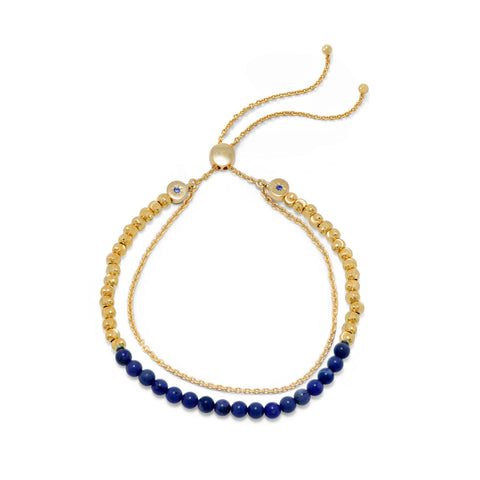 Bolo Charm Friendship Bracelet Lapis Lazuli Beaded Gold-plated Sterling Silver