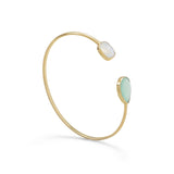 Gold-plated Rainbow Moonstone and Green Chalcedony Open Split Cuff Bracelet