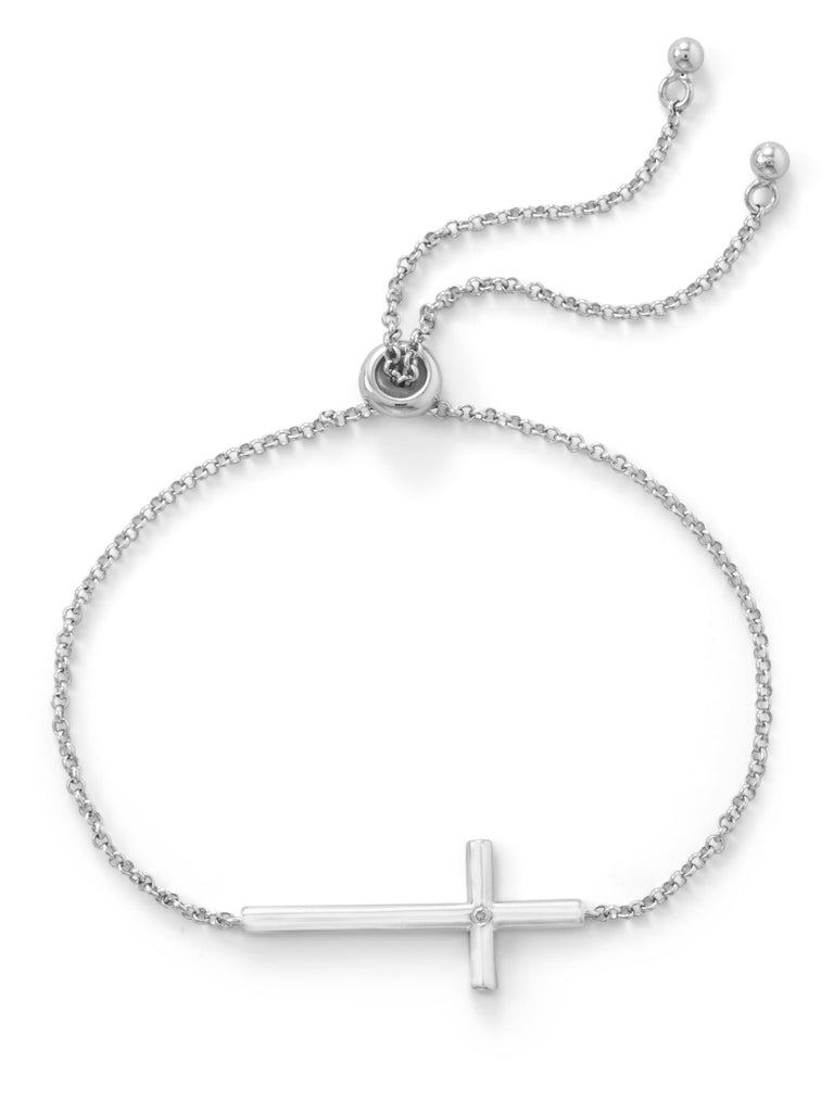 Sideways Cross Friendship Bolo Bracelet with Genuine Diamond Accent Adjustable