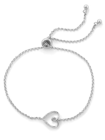 Bolo Charm Friendship Bracelet Sideways Heart with Genuine Diamond Accents