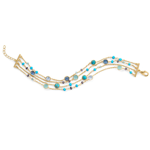 Four-Layer Chain Bracelet Multiple Gemstones Gold-plated Sterling Silver