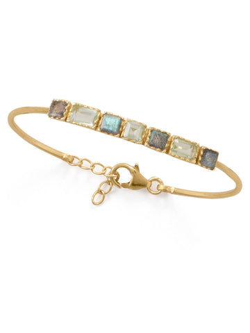 Bangle Bracelet Labradorite and Prehnite Gold-plated Sterling Silver Adjustable