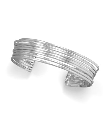 Cuff Bracelet with 8 Rows Rhodium on Sterling SIlver - Nontarnish