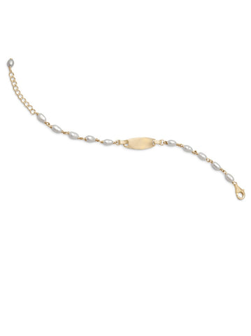 Cultured Freshwater Pearl Bracelet with ID Plate 14k Gold-plated Sterling Silver