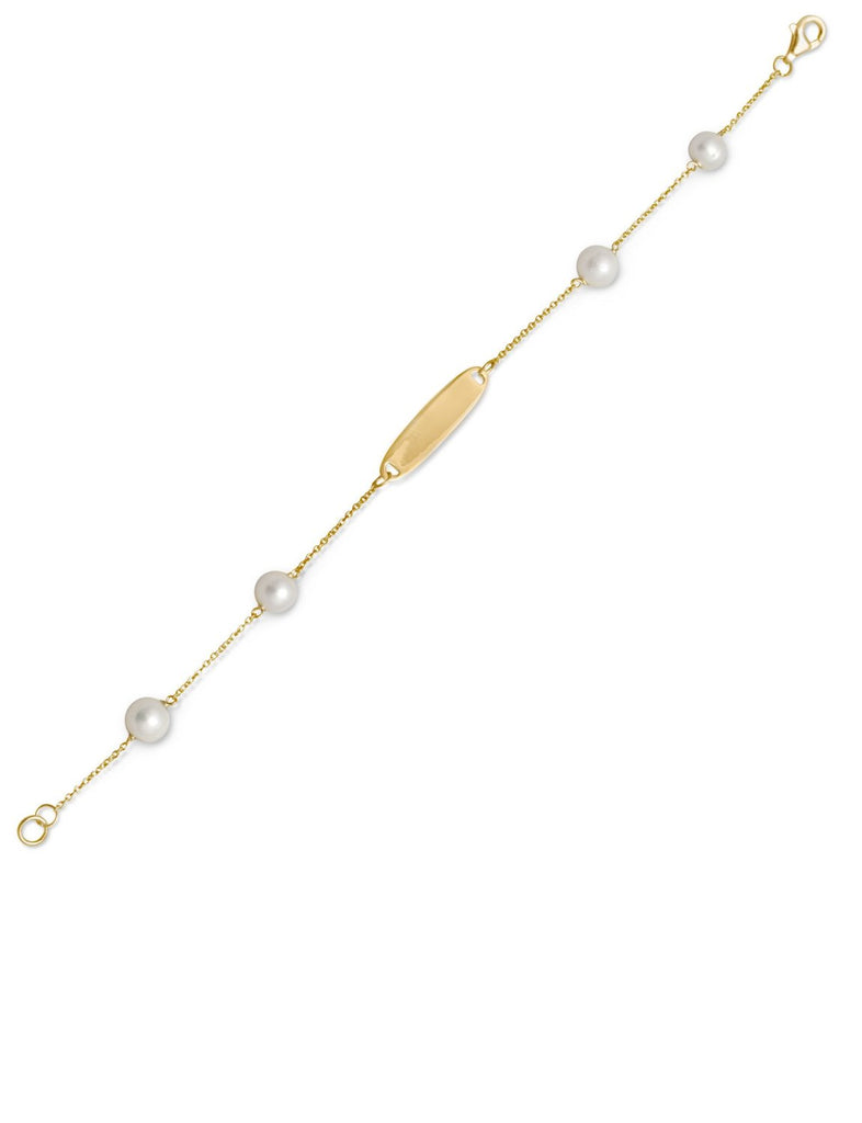 White Cultured Freshwater Pearl ID Bracelet 14k Gold-plated Sterling Silver