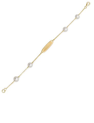 White Cultured Freshwater Pearl ID Bracelet 14k Gold-plated Sterling Silver