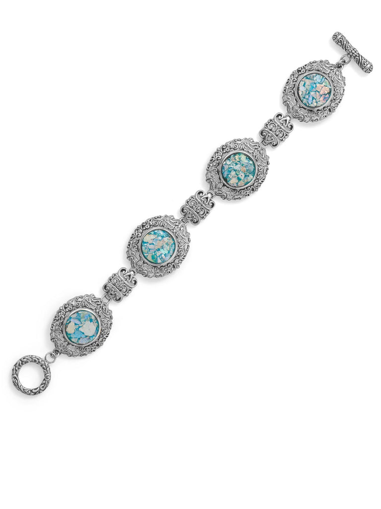 Ancient Roman Glass Bracelet Antiqued Sterling Silver Handmade in Israel