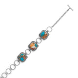 Sterling Silver Turquoise and Spiny Oyster Compressed Stone Toggle Bracelet