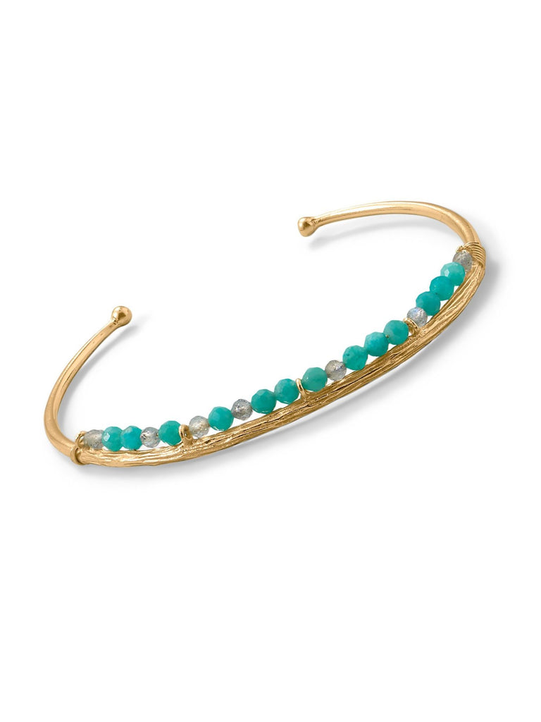 Cuff Bracelet with Labradorite and Amazonite 14k Gold-plated Sterling Silver