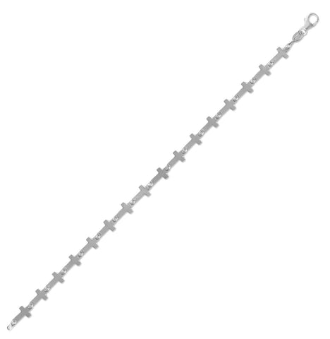 Cross Bracelet with Sideways Links Sterling Silver