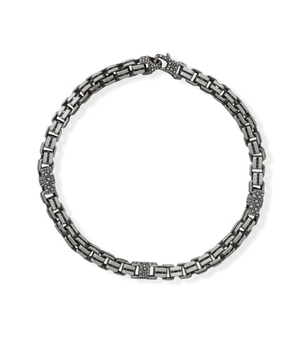 Mens Box Chain Bracelet Black Ruthenium Brushed Sterling Silver 8.5 inches