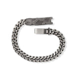 Mens Curb Chain ID Bracelet with Handmade Snakeskin Plate Black Ruthenium Brushed Sterling Silver