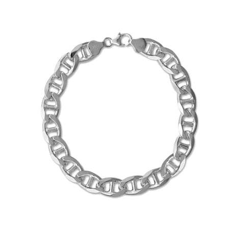 Sterling Silver 9mm Flat Marina Chain Bracelet Mens Womens