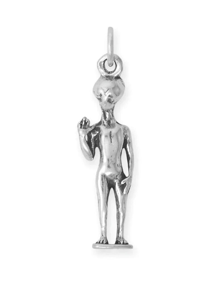 Waving Alien Charm 3D Sterling Silver