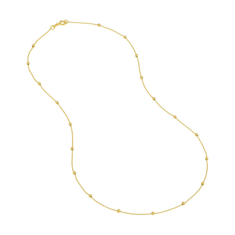 Small Bead Necklace Station Style 14k Yellow Gold, 17-inch